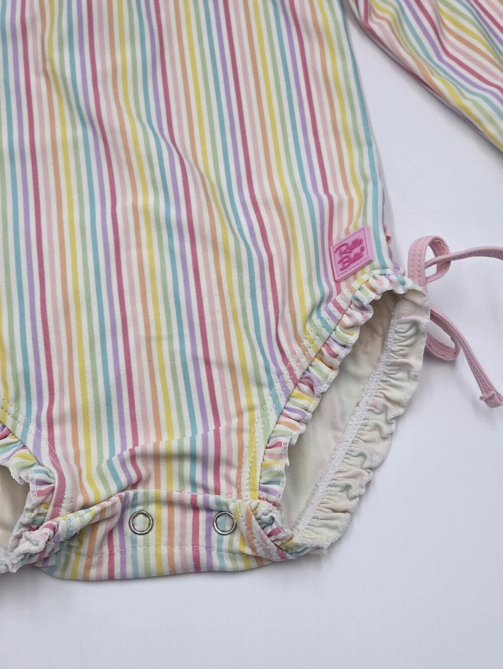 Ruffle Butts baby girl rainbow stripe rashguard swimsuit size 18-24 months