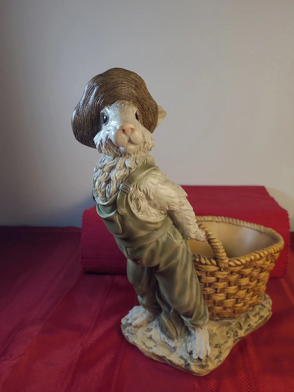 Vintage Chrisdon Farmer Rabbit Figurine Basket Planter 12