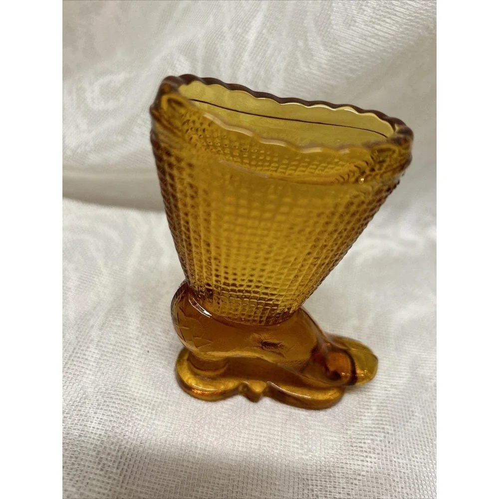 Vintage‎ Toothpick Holder L.E. Smith Amber Victorian Glass Boot