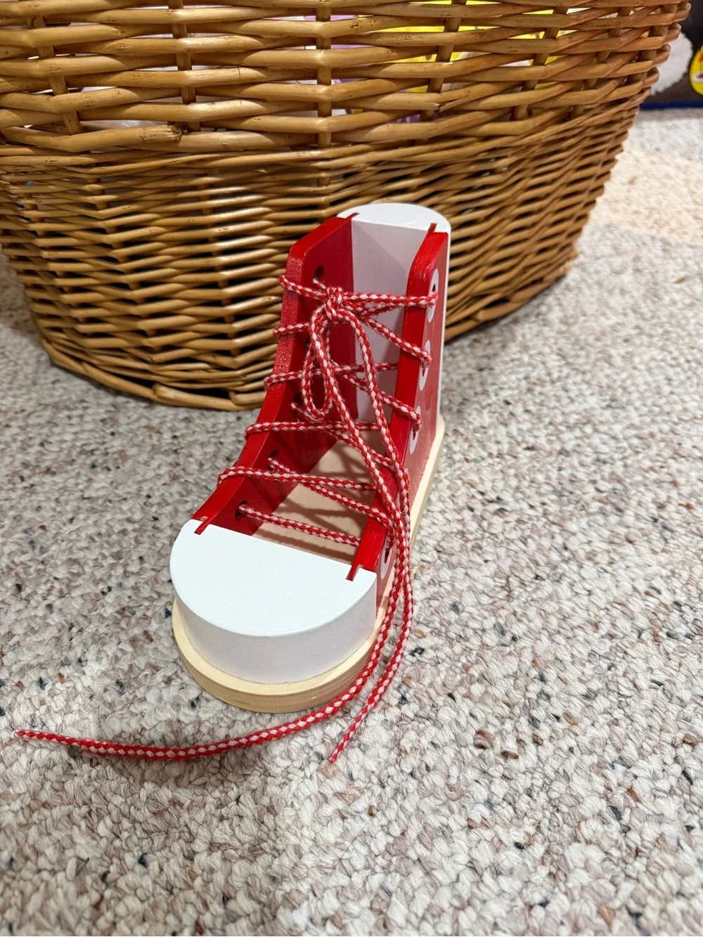 Melissa & Doug Red and White Wooden Lacing Shoe Toy