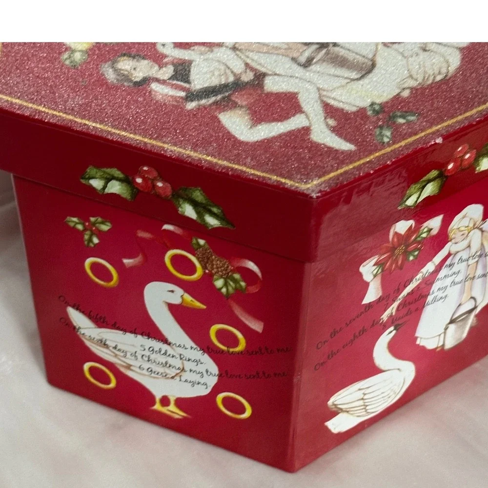 12 Days of Christmas Sugar Ball Ornament Set Excellent Glittered‎ Red Boxed 12pc
