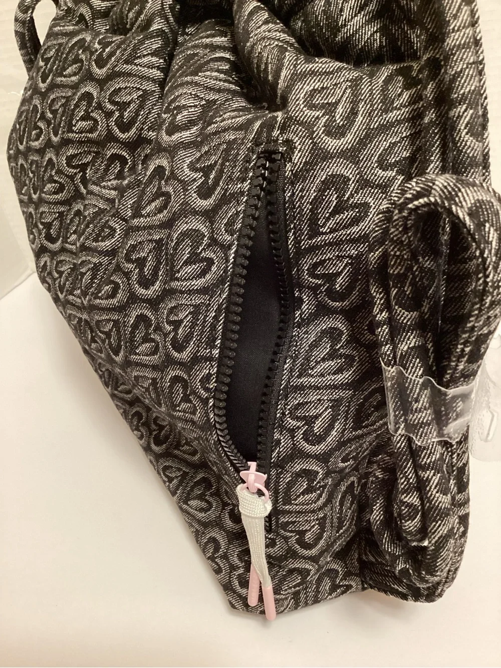 Wildfox Charcoal Heart Jacquard Drawstring Backpack, NWT