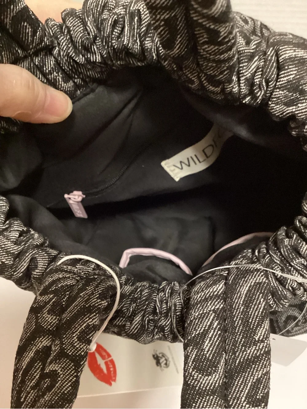 Wildfox Charcoal Heart Jacquard Drawstring Backpack, NWT
