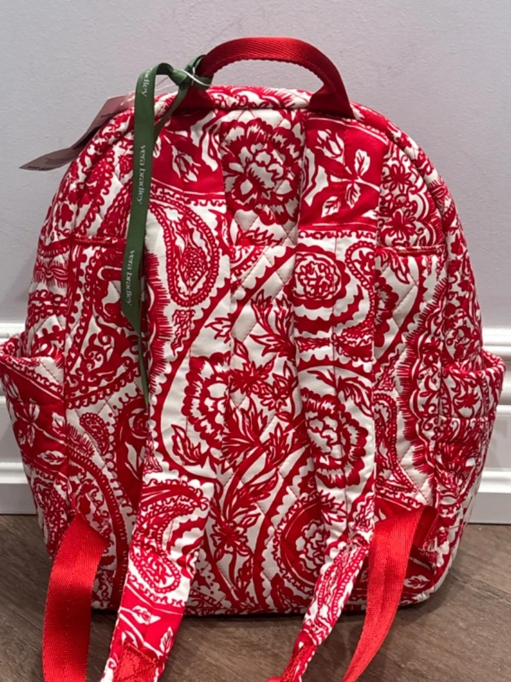 Vera Bradley Small Banbury Backpack Paisley Key White Red NEW
