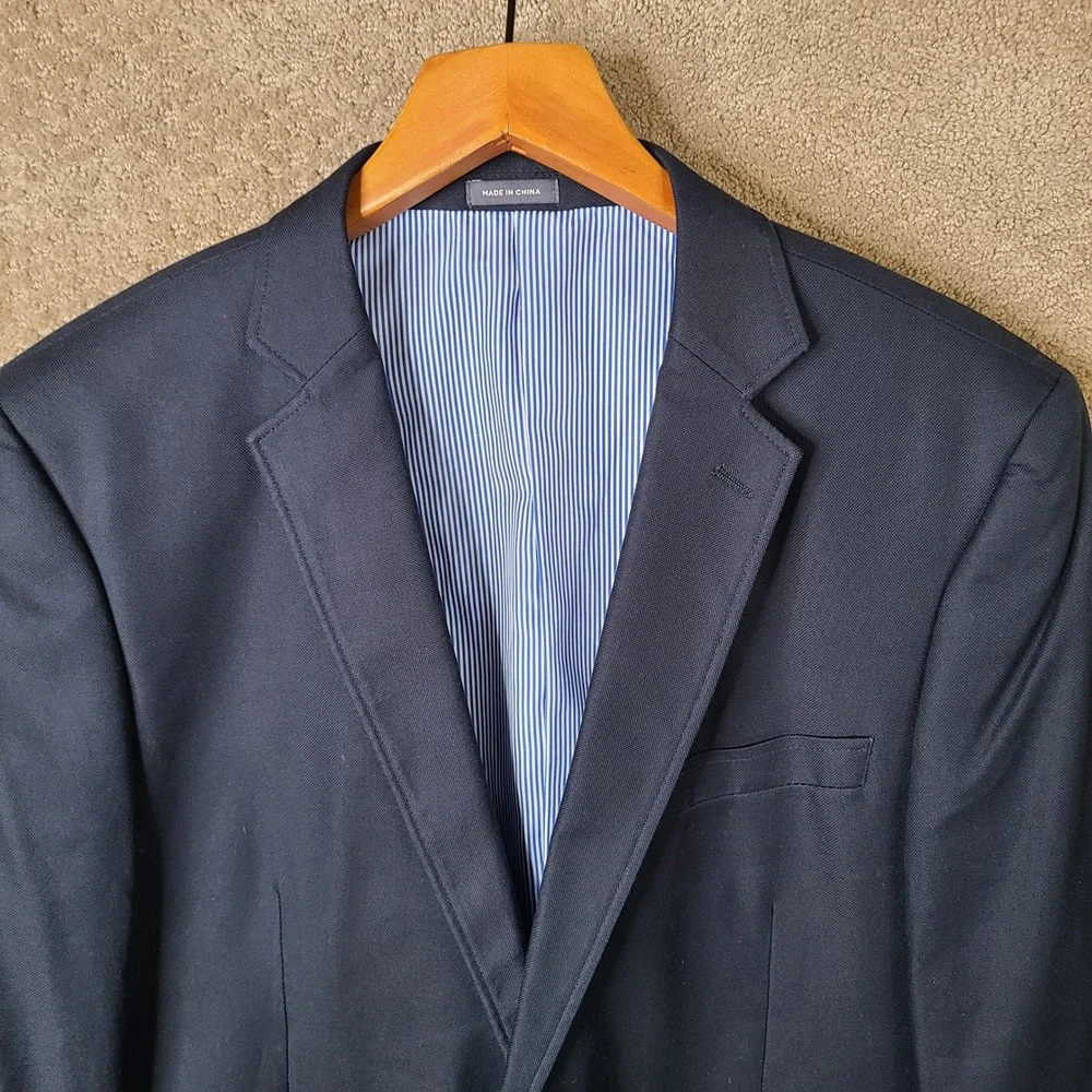 Stafford Jacket Mens 44R Navy Blue Blazer Classic Fit Cotton Sport Coat 2 Button