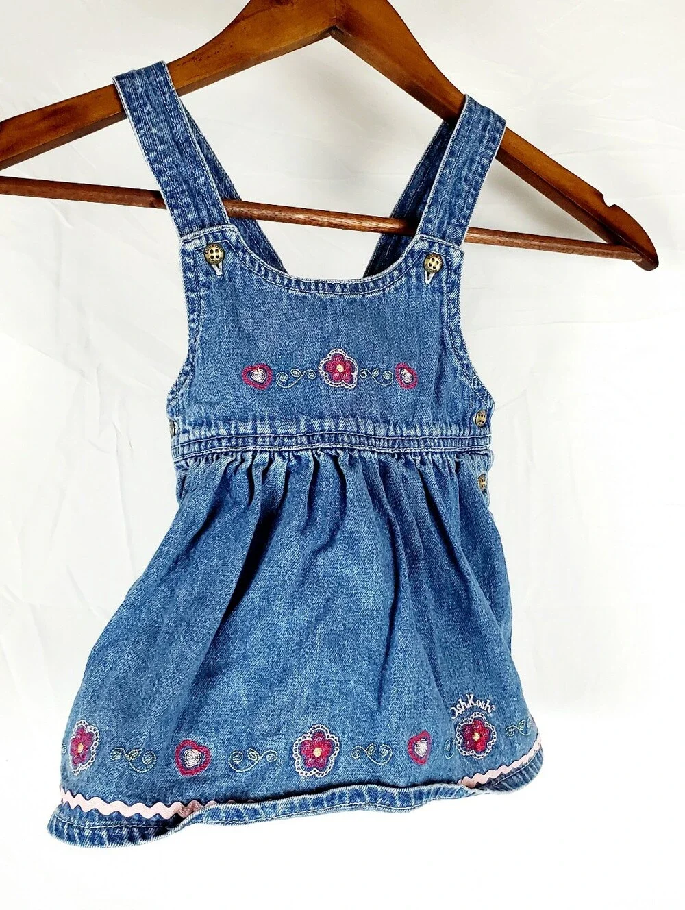 Vintage OshKosh‎ Floral Embroidered Denim Overall Dress