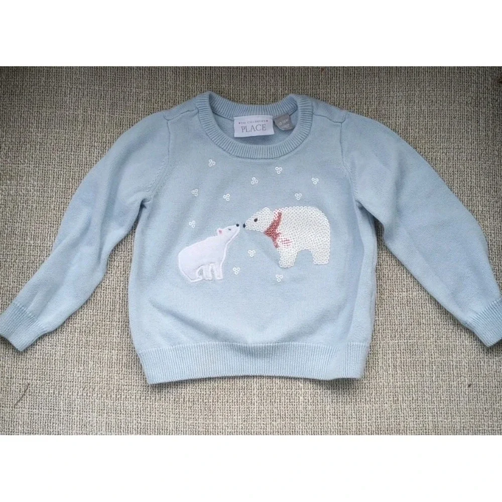 Baby Girl Children's‎ Place Sequin Polar Bear Sweater EUC 12-18 Mos