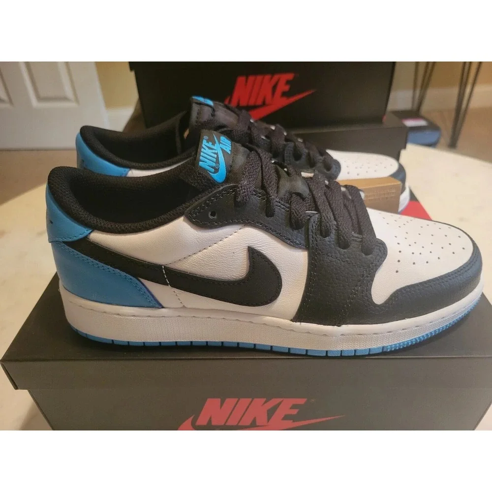 Nike Air Jordan 1 Retro Low OG‎ GS Black Dark Powder Blue UNC CZ0858-104 Size 7y