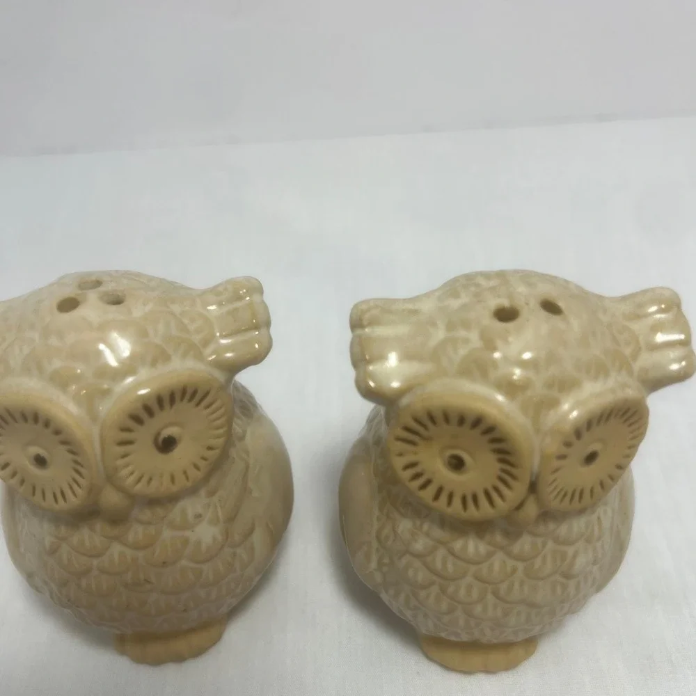Vtg Style Owl Salt‎ Pepper Shakers Beige Ceramic Pair Mid Century Retro  Decor