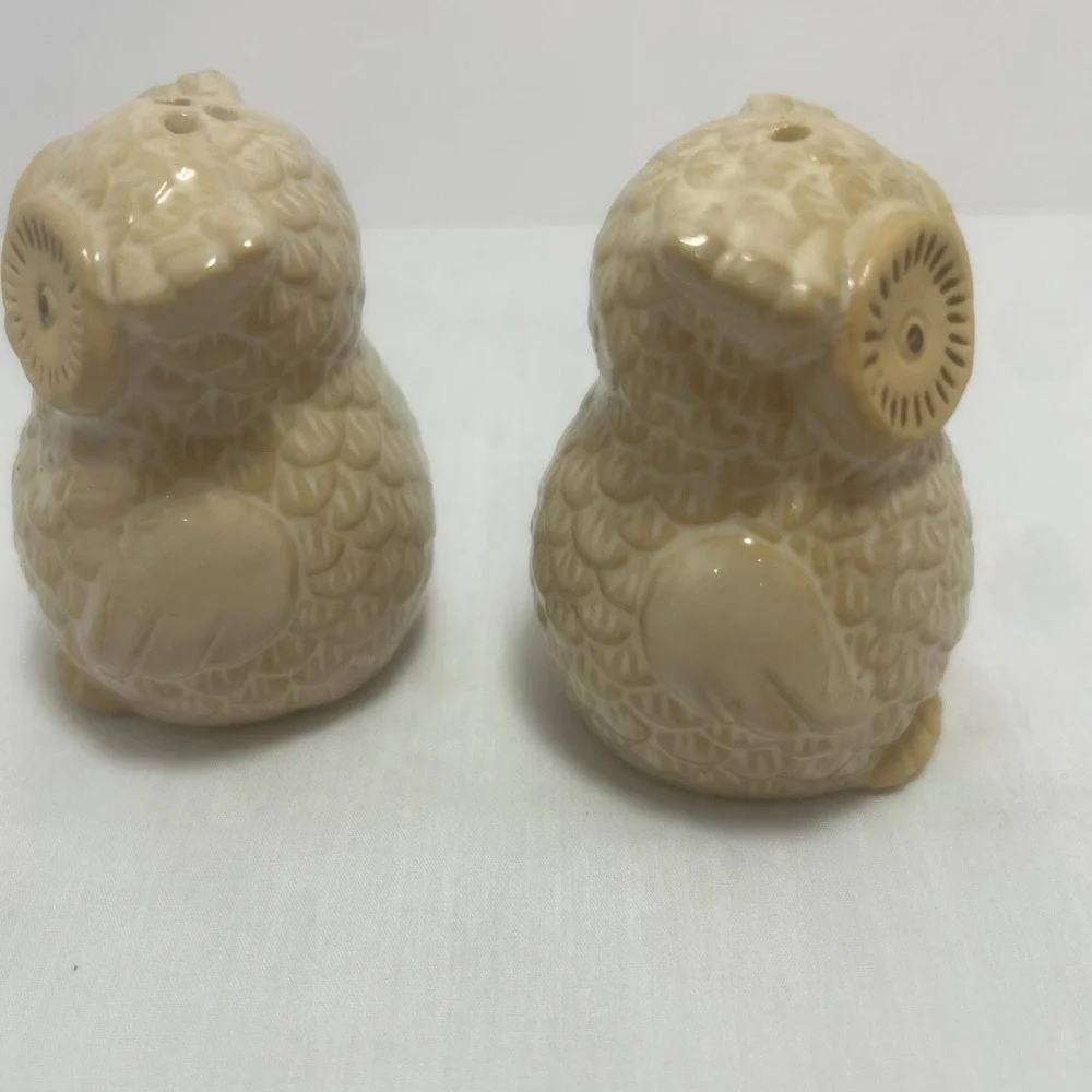 Vtg Style Owl Salt‎ Pepper Shakers Beige Ceramic Pair Mid Century Retro  Decor