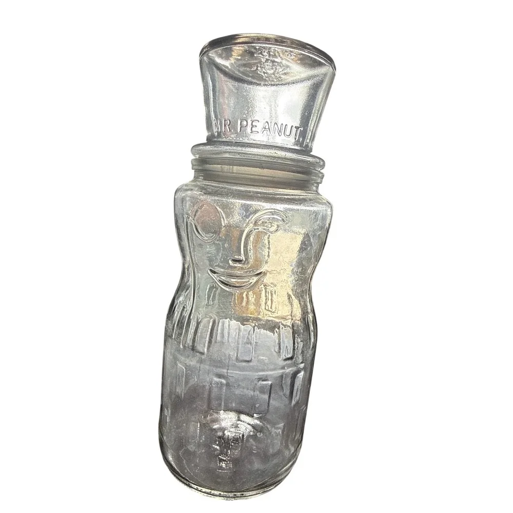 Vintage Mr Peanut Planters 75th Birthday Anniversary‎ Clear Glass Jar 1991