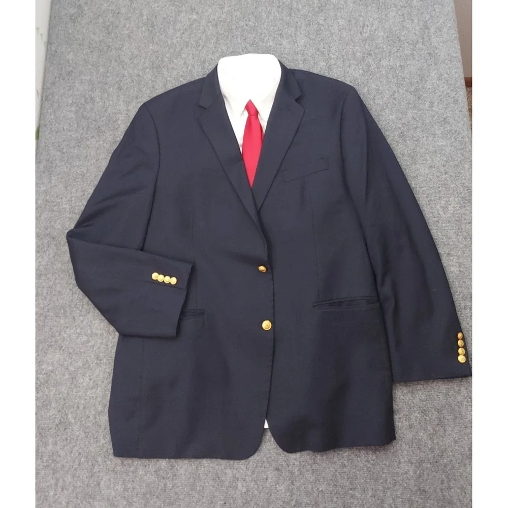 Lauren Ralph Lauren Blazer Jacket Mens 46 Long Navy Blue Gold Buttons Wool‎ Coat
