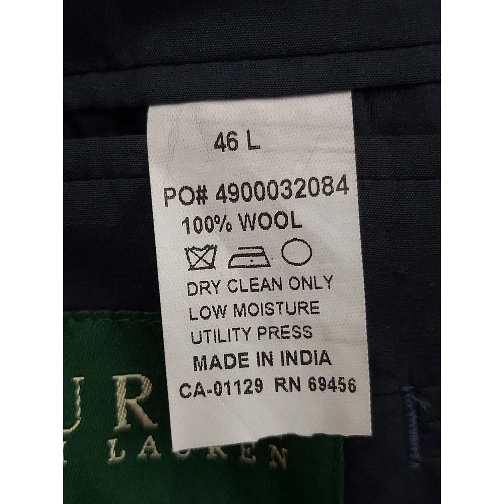 Lauren Ralph Lauren Blazer Jacket Mens 46 Long Navy Blue Gold Buttons Wool‎ Coat