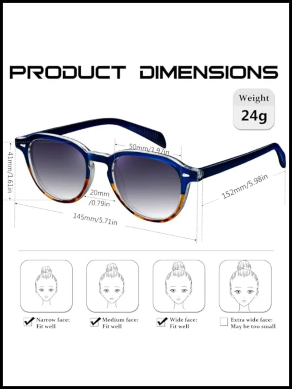Vintage Round Sunglasses Polarized UV400 TR90 Frame Acetate Temples