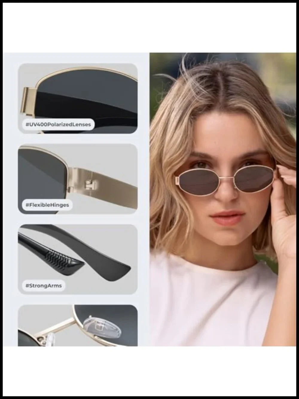 Retro Polarized Sunglasses UV400 Protection Oval Metal Frames with Case