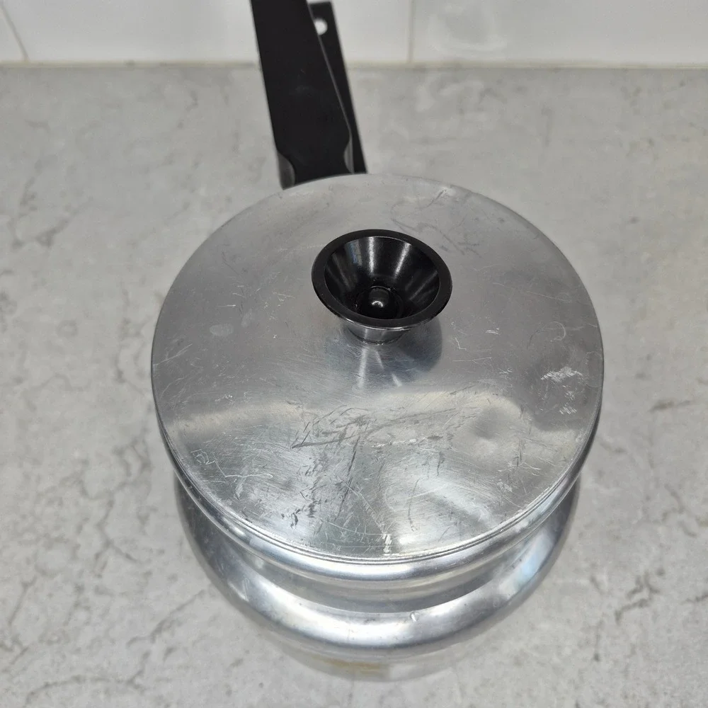 Vintage Double Boiler Aluminum Bakelite Handle Silver
