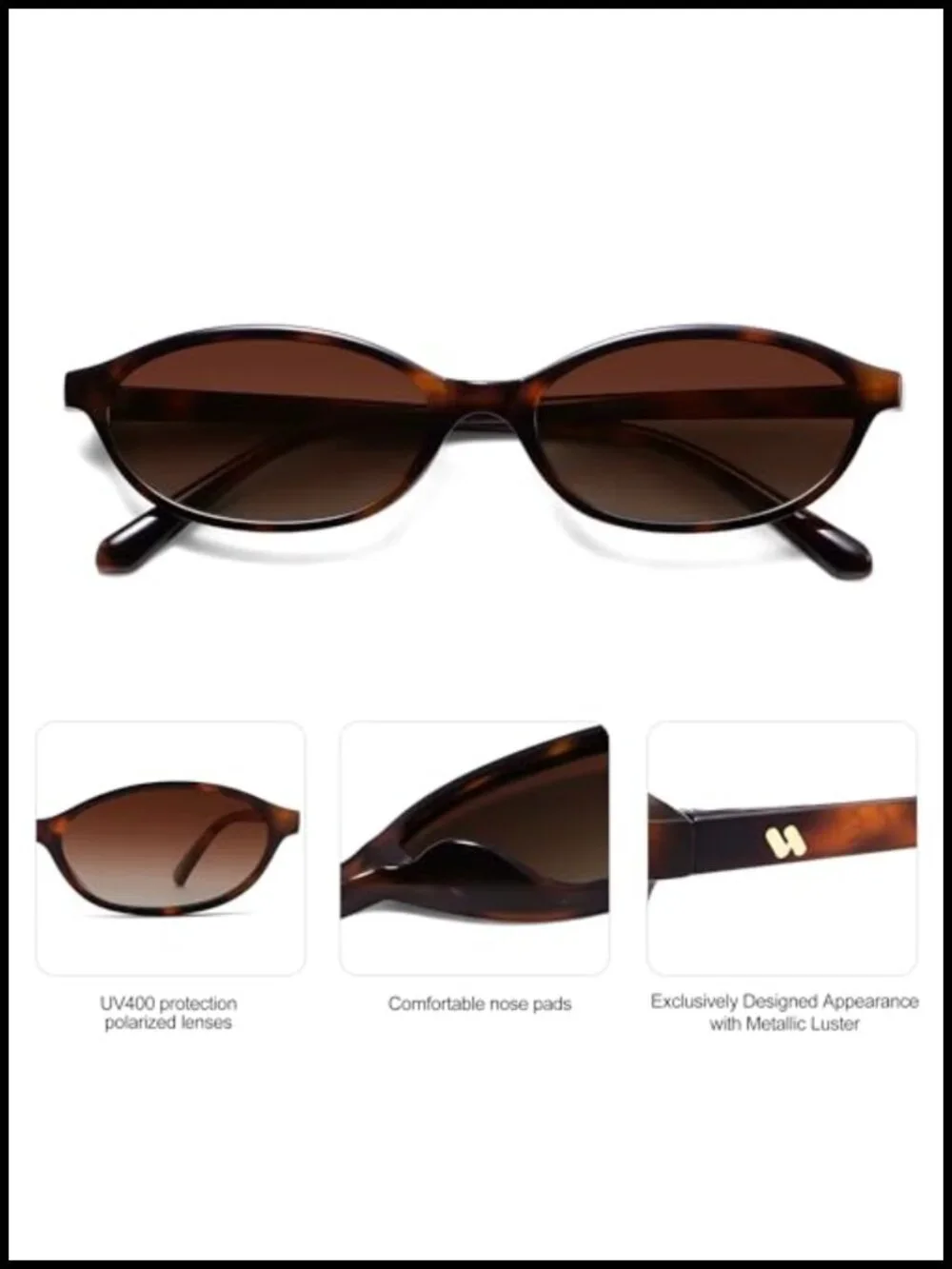 Retro Oval Polarized Sunglasses 90s Y2K Narrow Cat Eye UV Protection