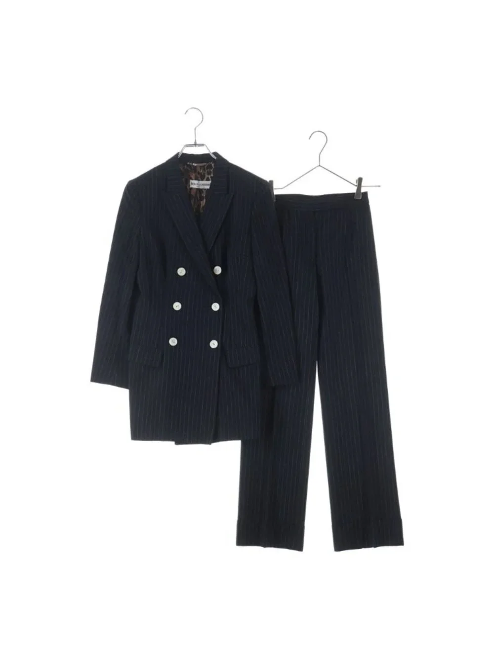 Dolce & Gabbana Set Suit Wool Striped Pattern Leopard Long Tailored Jacket