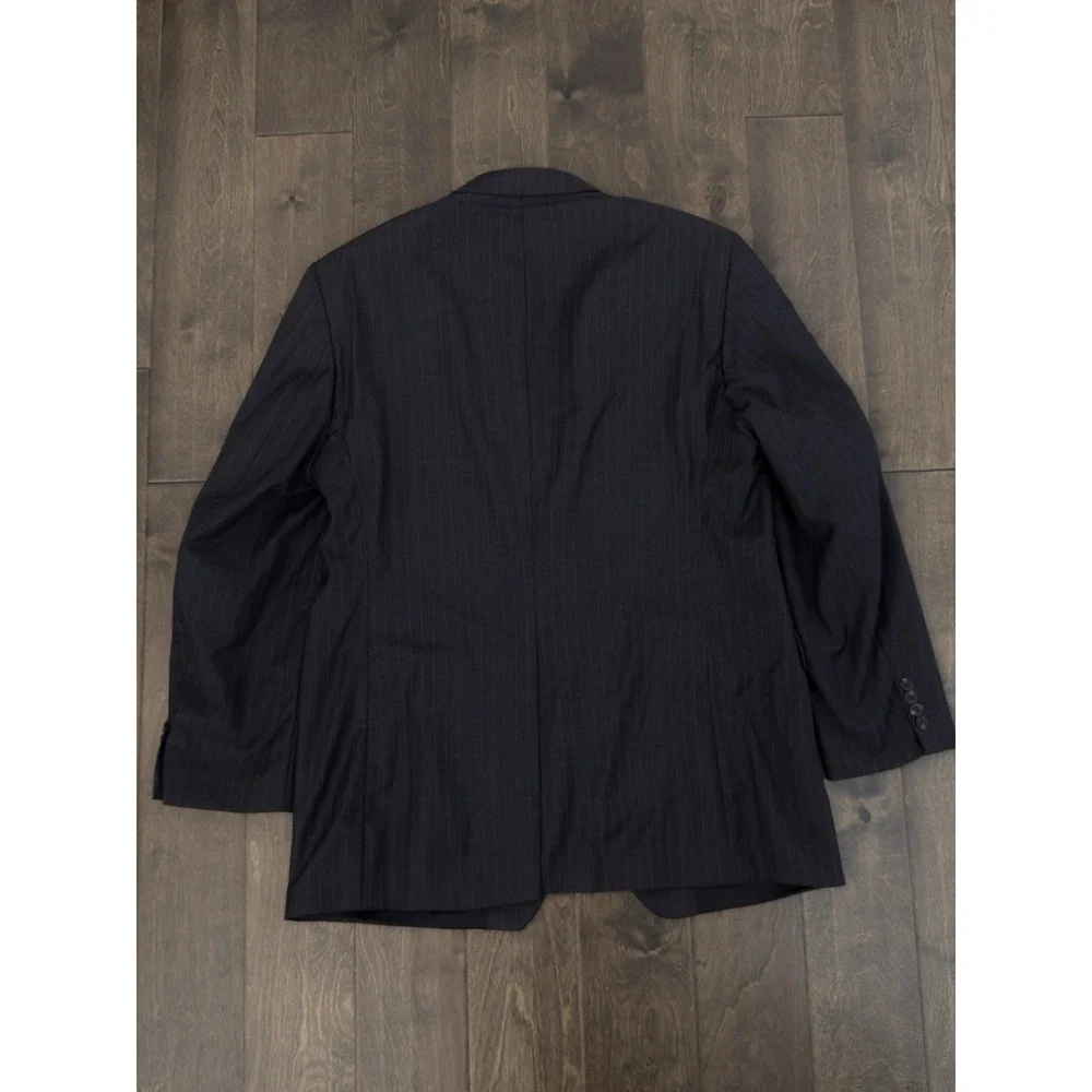 Ralph Lauren Mens Blazer Sports Jacket Coat Suit Size 46L Striped Dark Grey Wool
