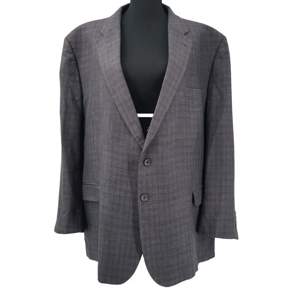 Jos A Bank Mens 54R Silk Wool Gray Brown Windowpane Sport Coat Blazer Big & Tall