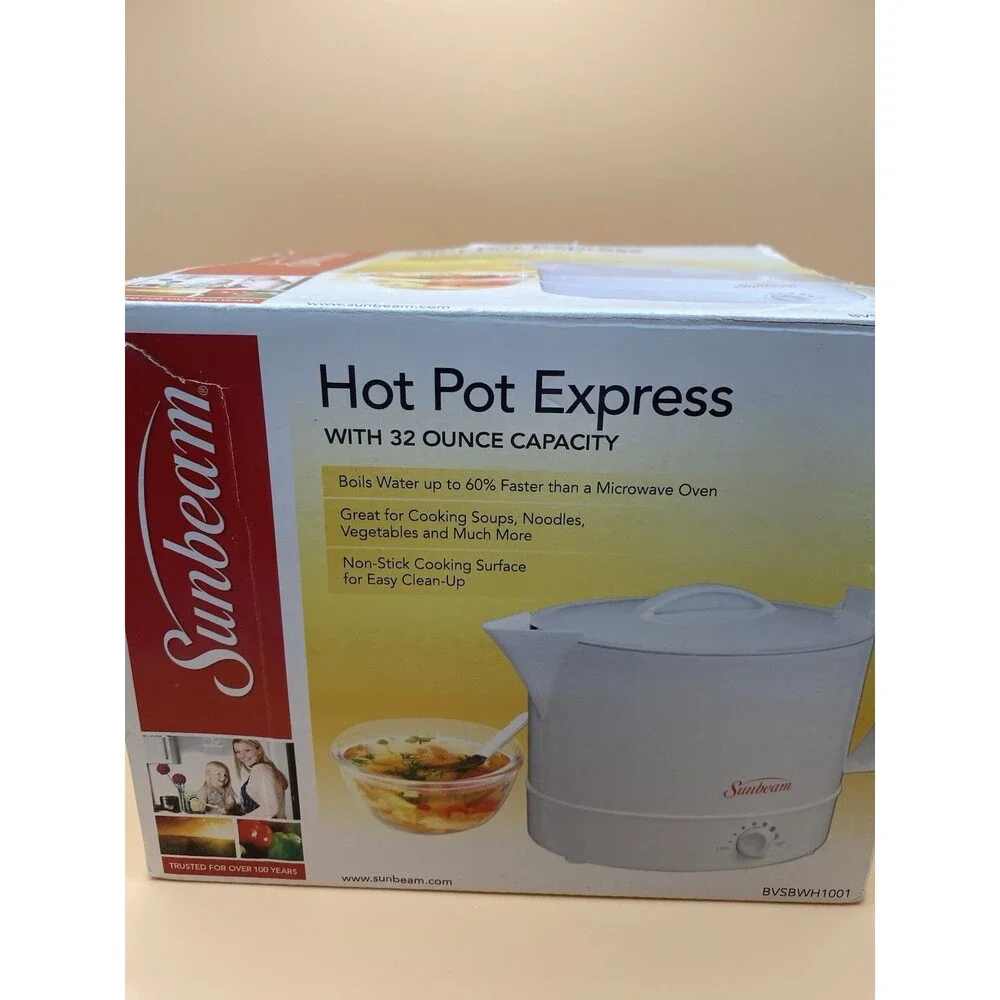 Sunbeam Hot Pot Express Electric Adjustable Heat White 32 Ounce-Tested Working