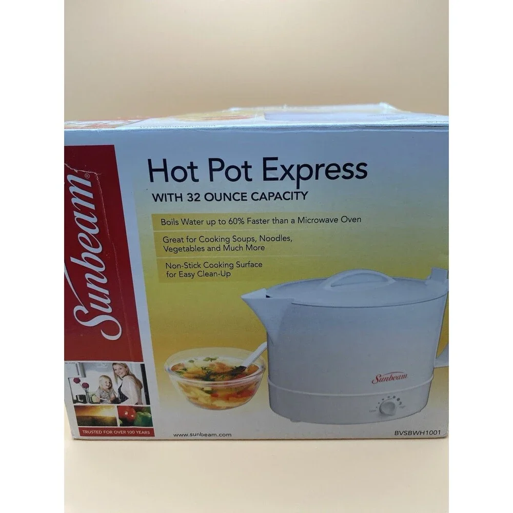 Sunbeam Hot Pot Express Electric Adjustable Heat White 32 Ounce-Tested Working