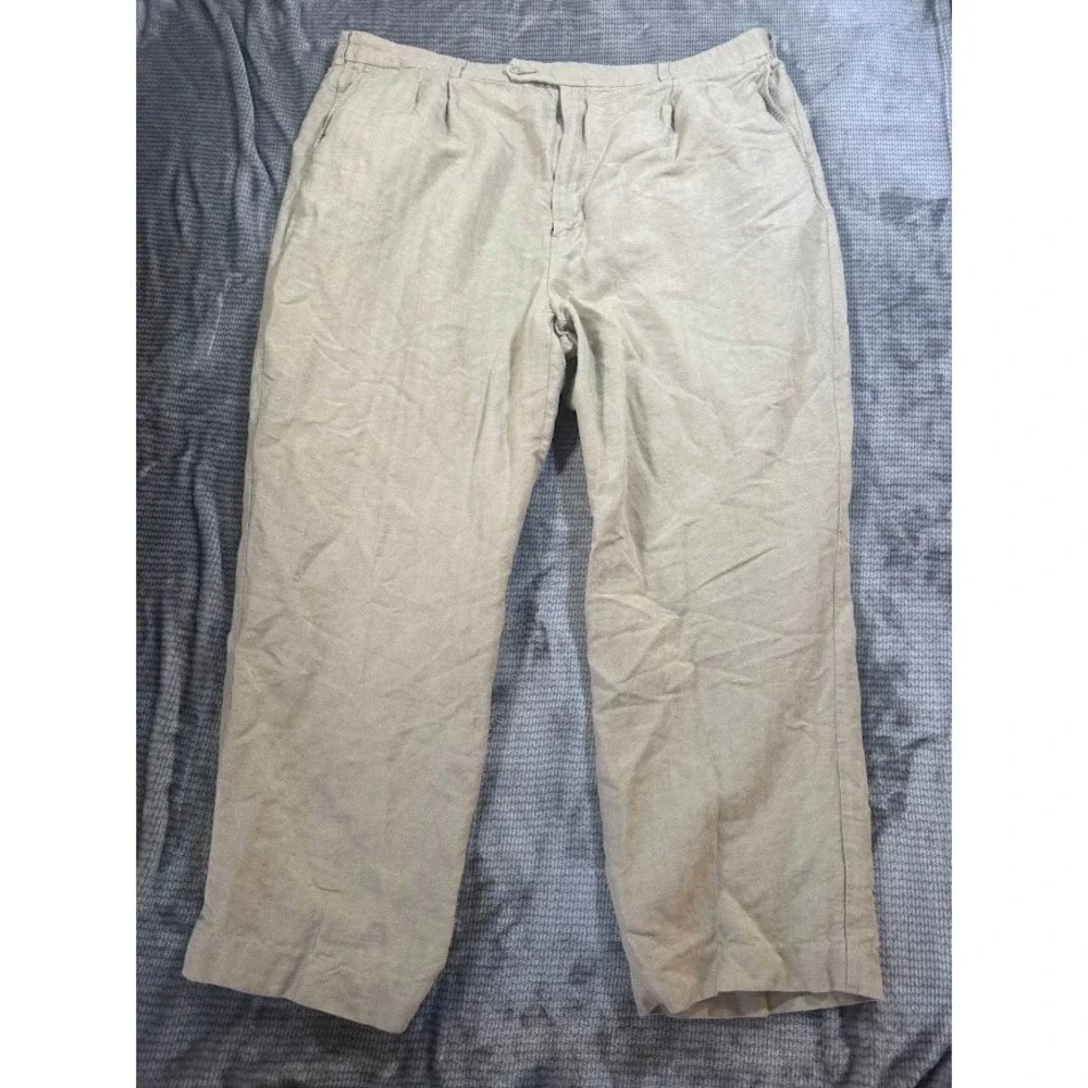 Tommy Bahama Mens Pleated‎ Herringbone Trousers Beige Tan Straight Pants 44x27