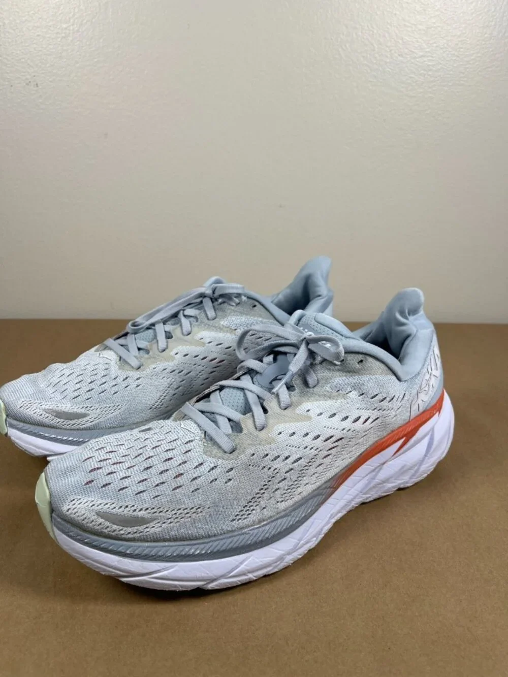 HOKA Clifton 8 Men's Running Shoes Gray Orange Size 11 D Sneakers