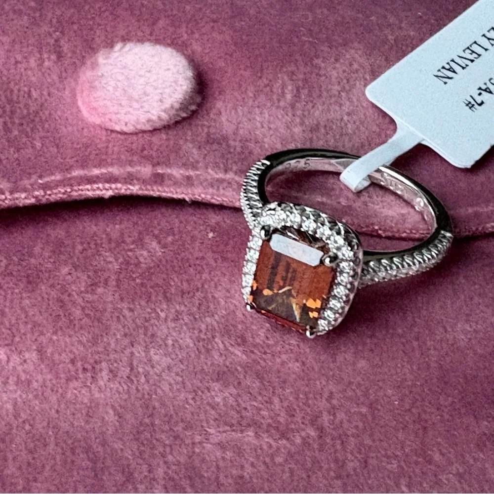 SUZY LEVIAN Sterling Silver Ascher Cut Brown CZ Ring Size 7