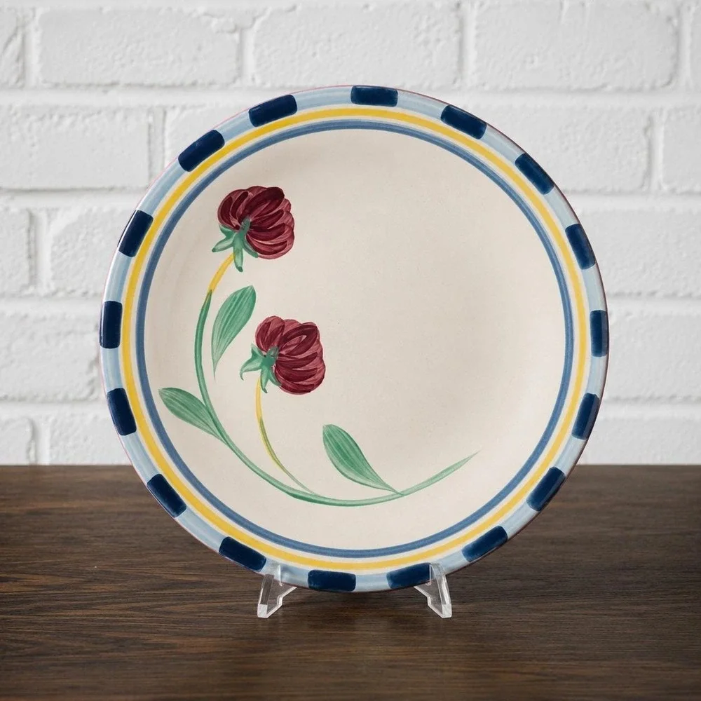 Lenox Poppies on Blue Terracotta Trivet 8 Inch Vintage Portugal Hand Painted