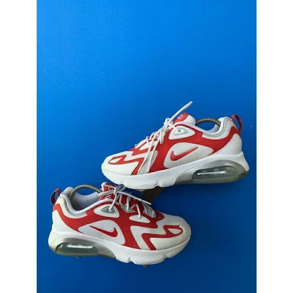 NIKE AIR MAX 200 WHITE UNIVERSITY RED SILVER AQ2568-100 Size 9