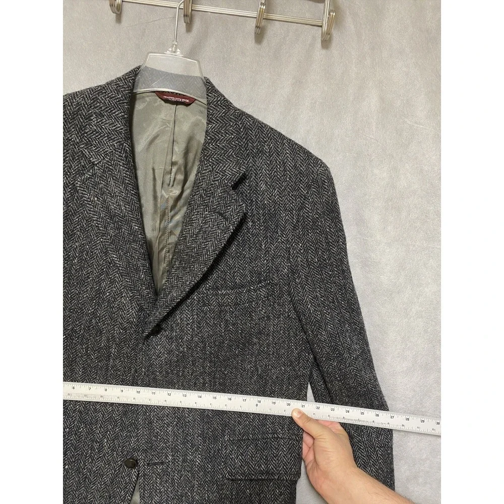 Jos A Bank Harris‎ Tweed Blazer Men 42R Gray Herringbone 3Btn Coat Jacket Luxury