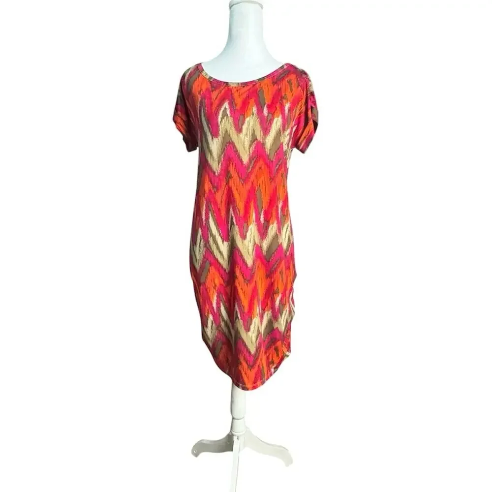 Michael Kors Womens Ikat Chevron Print Orange Pink Tie Back Dress Stretch Medium