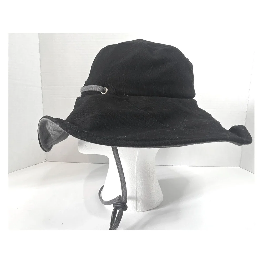Scala Black Cotton Canvas Wide Brim Sun Hat Adjustable Chin Strap OSFM Australia