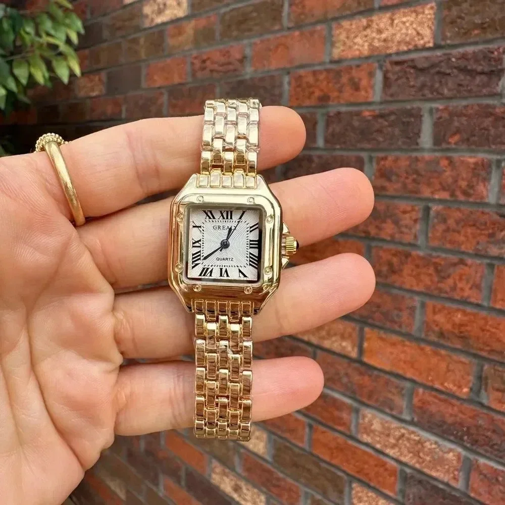 Panthere Classic Rectangle Gold Stainless Steel Watch