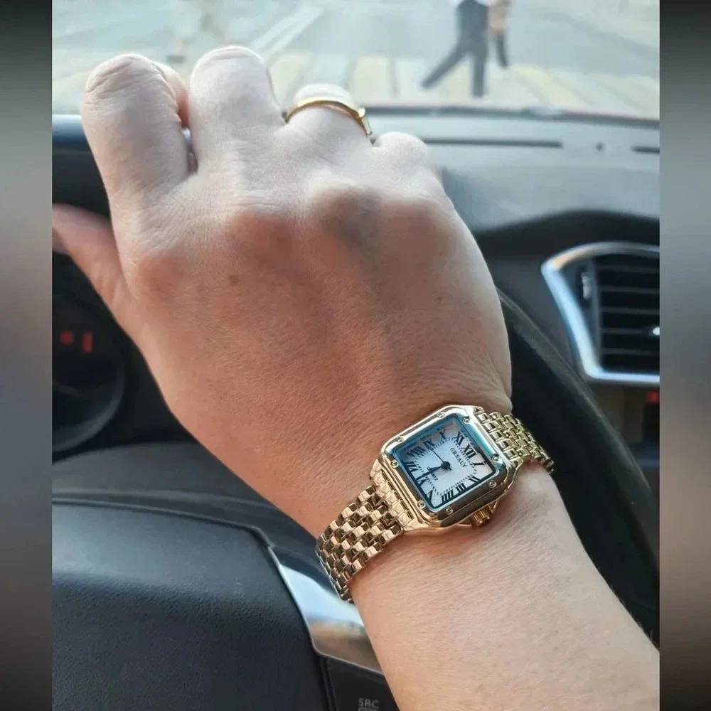 Panthere Classic Rectangle Gold Stainless Steel Watch