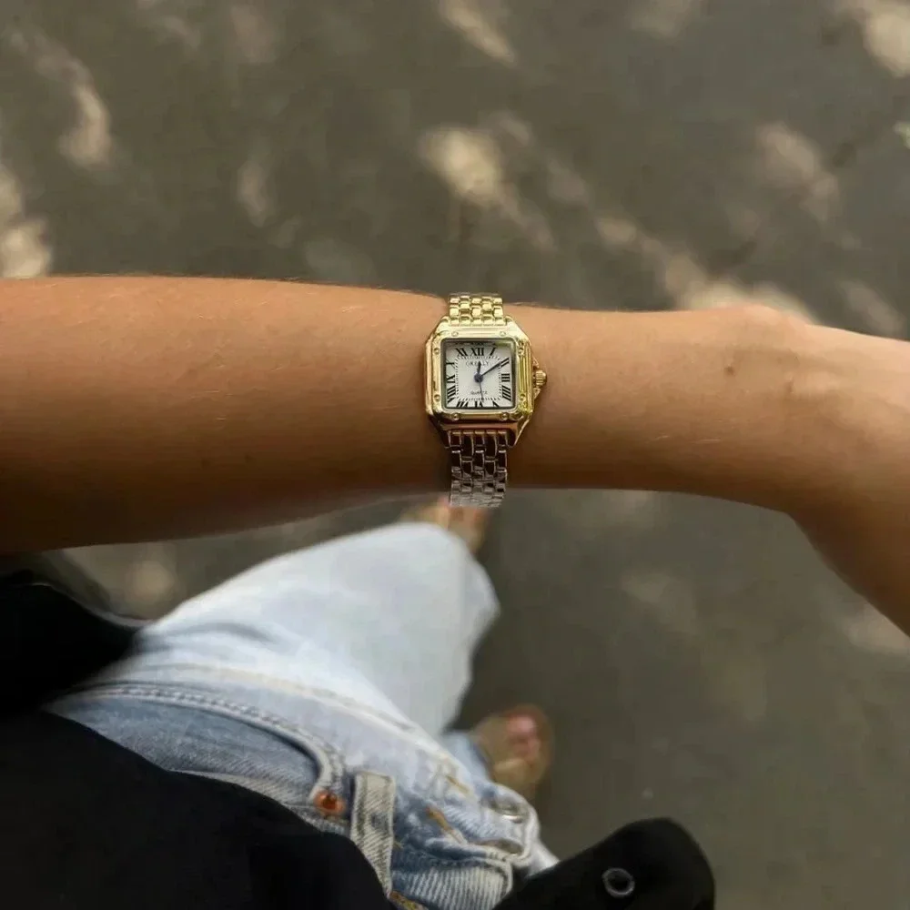 Panthere Classic Rectangle Gold Stainless Steel Watch