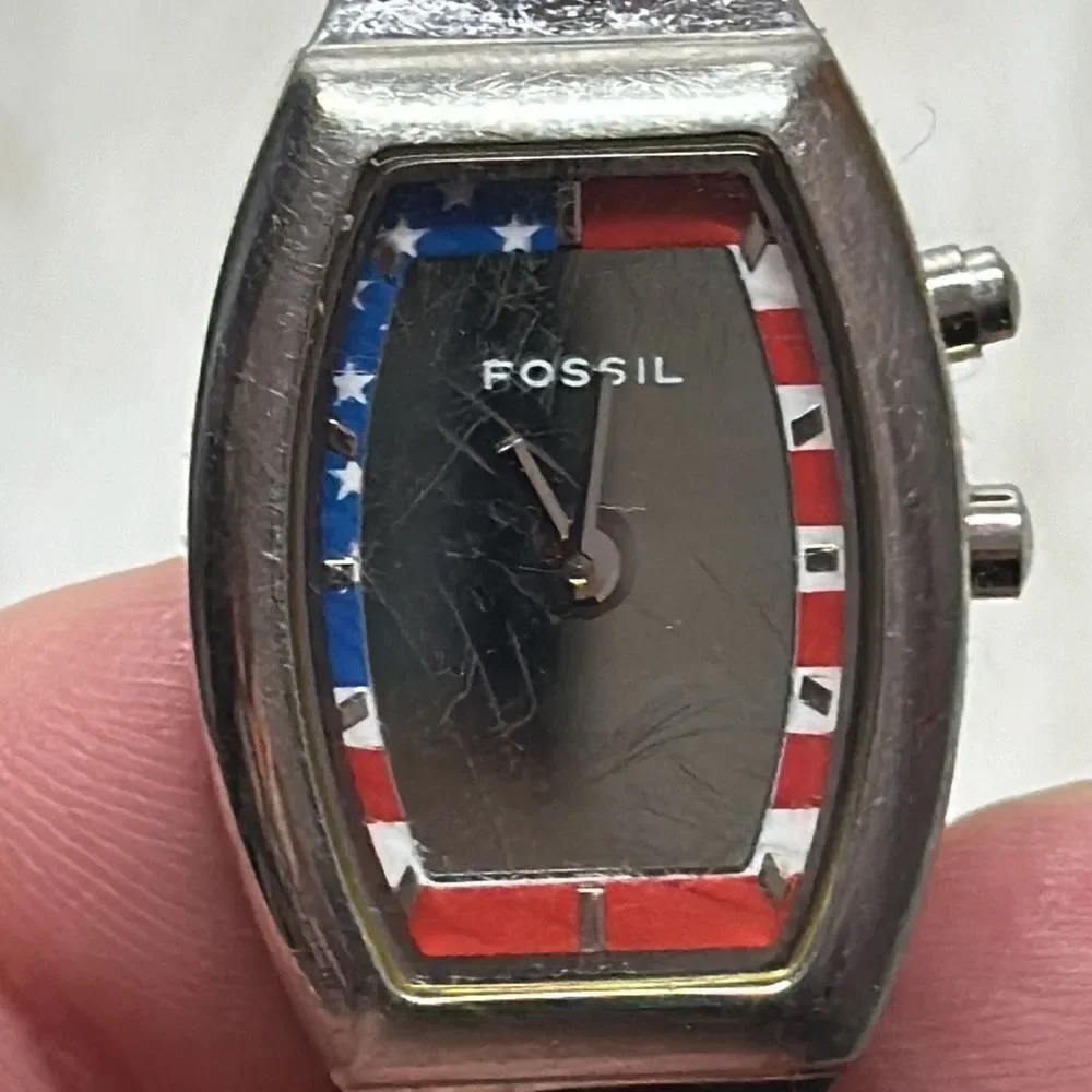 Fossil‎ BIG TIC ES9744 American Flag LED Dial Silver Tone Watch SCRATCHES