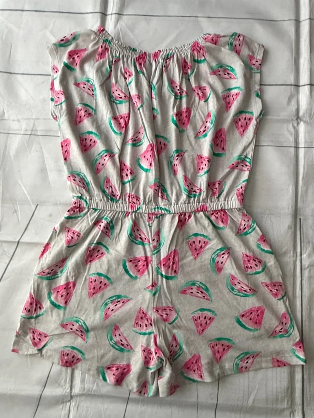 Old Navy Light Gray Romper Shorts with Pink & Teal Watermelon Print