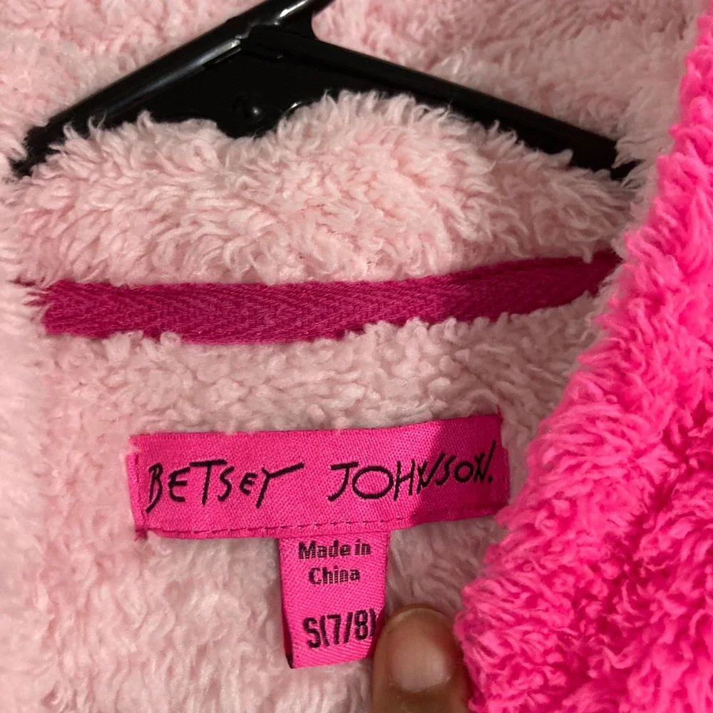 Betsey Johnson Hoodie Kids 7/8 Pink ‎ Sherpa Sequin Colorblock ZIP UP
