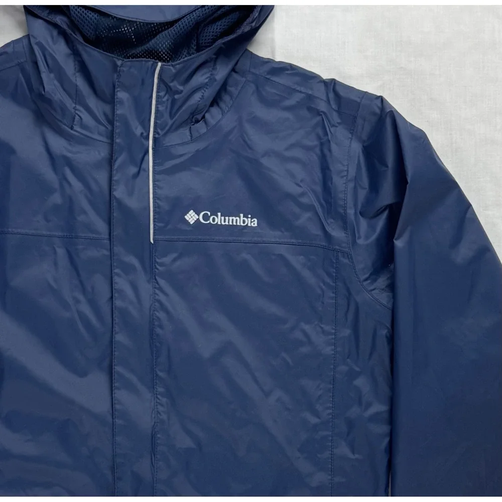 Columbia Kids Navy Blue Omni-Tech Waterproof Rain Jacket Hooded Large 14/16