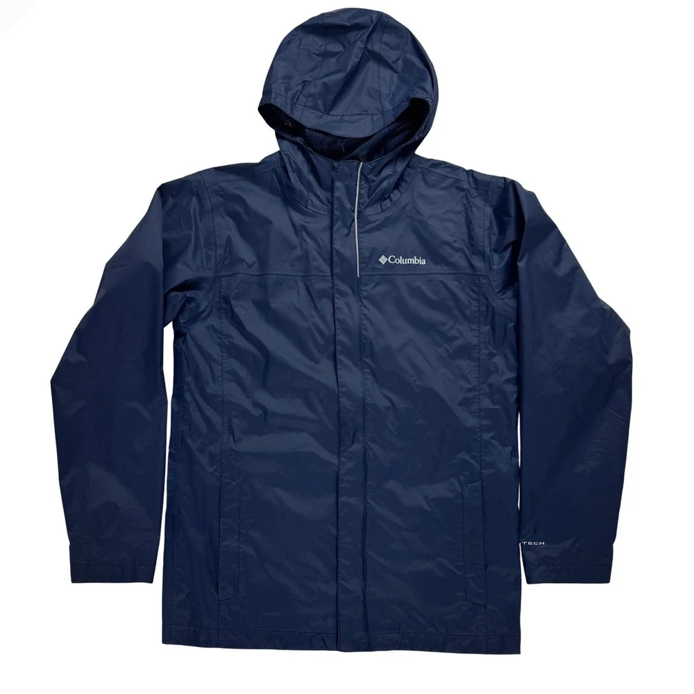 Columbia Kids Navy Blue Omni-Tech Waterproof Rain Jacket Hooded Large 14/16