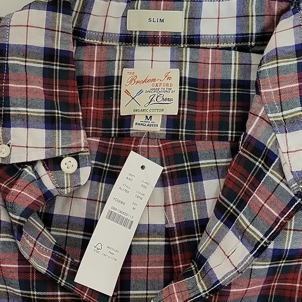 J Crew broken-in Oxford slimfit button down medium men's red green blue New