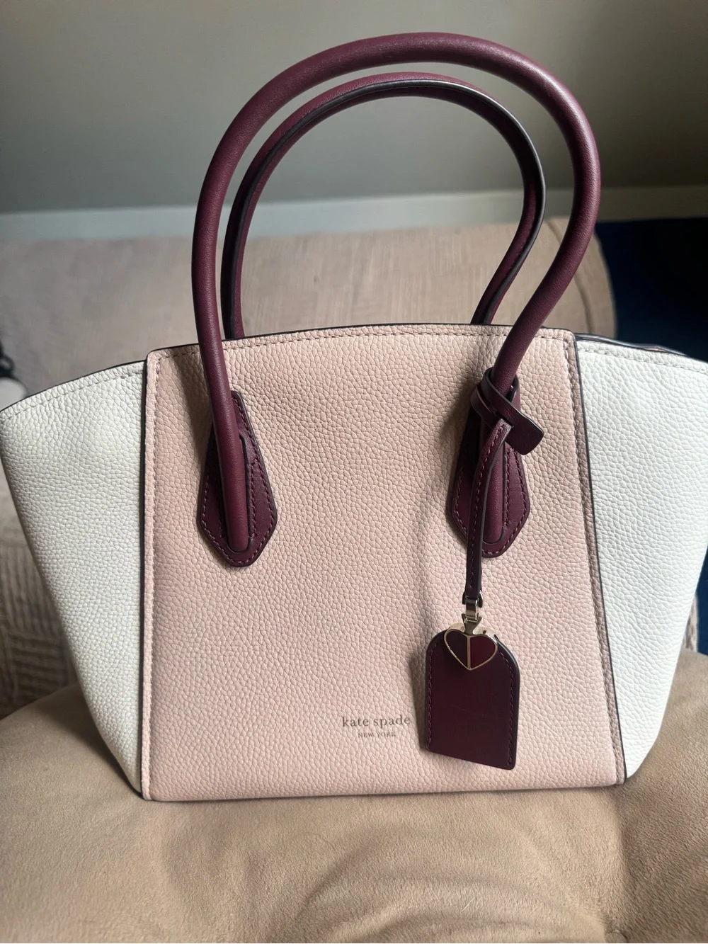 kate spade Two-Tone Pebbled Leather Tote in Blush, White and Burgundy
