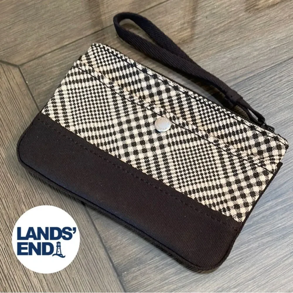 Lands’ End Canvas Zipper Pouch - Wristlet Black & White Plaid