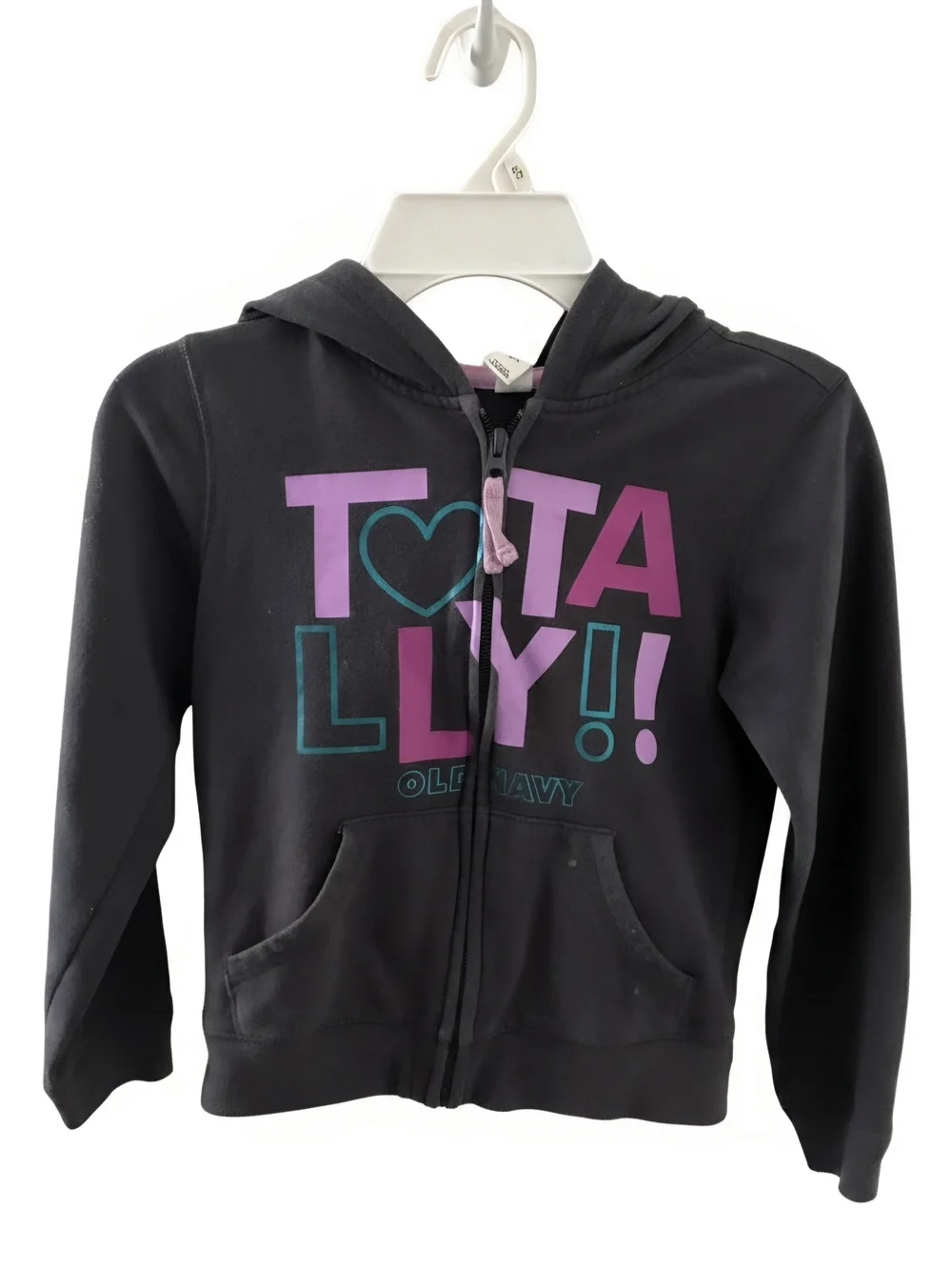 Old Navy Kids' Black Zip-Up Hoodie with Pink & Teal Graphic