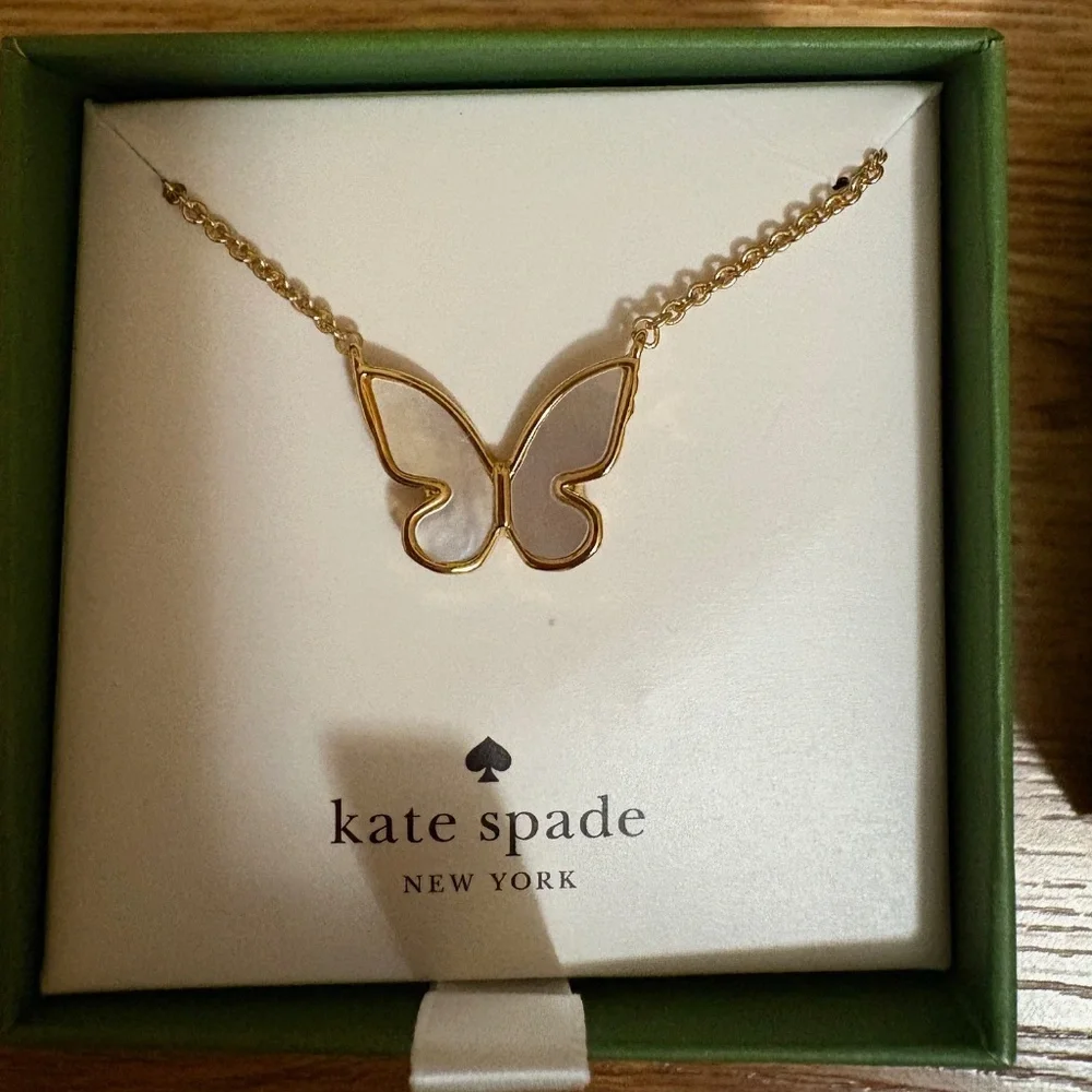 NIB Kate Spade All A Flutter Mother Of Pearl Butterfly necklace