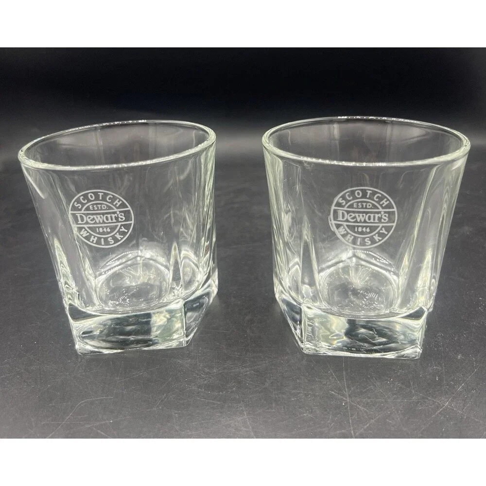 VTG Libbey Duratuff Dewar’s Scotch Whisky Lowball Rocks Glasses Set of 2 Etched