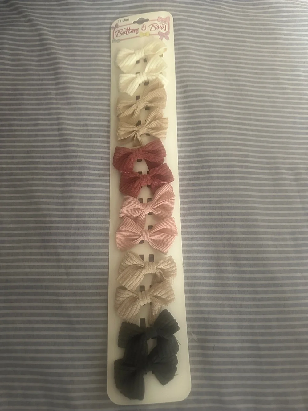 Buttons &Biws Neutral & Pink Ribbed Bow Clips Set