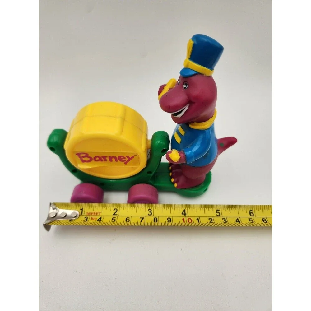 Vtg‎ Barney The Dinosaur Drum band Rolling Clicking Cart Toy 1997 Lyons